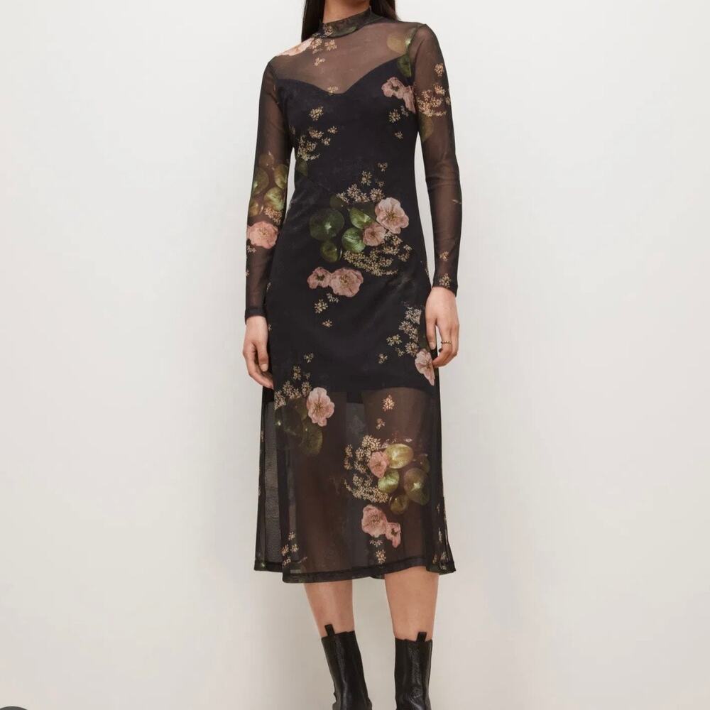 All Saints Hanna Asago Black Floral Dress